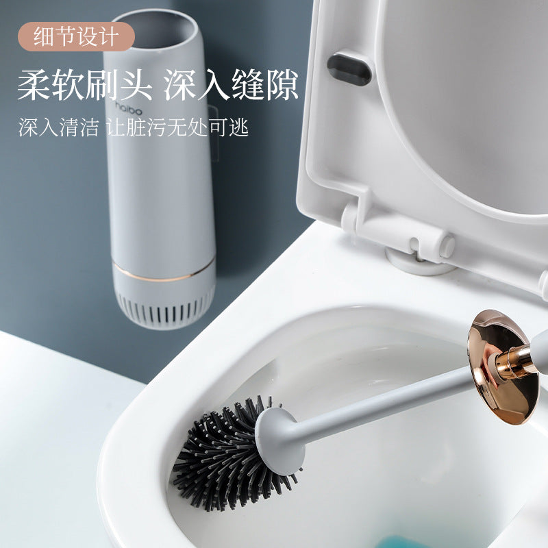 Toilet Brush with No Dead Corners, Household Wall-Mounted Toilet Cleaning Tool for Bathroom Squat Toilet, Long-Handle Silicone Toilet Cleaning Hotel Gadget