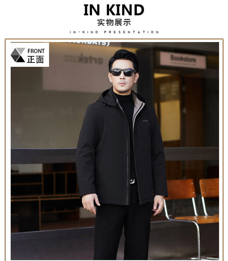 2024 Autumn and Winter Men's Thickened Warm Jacket for Middle-aged and Elderly Dads with Lapel Casual Detachable Liner Cotton-padded Jacket