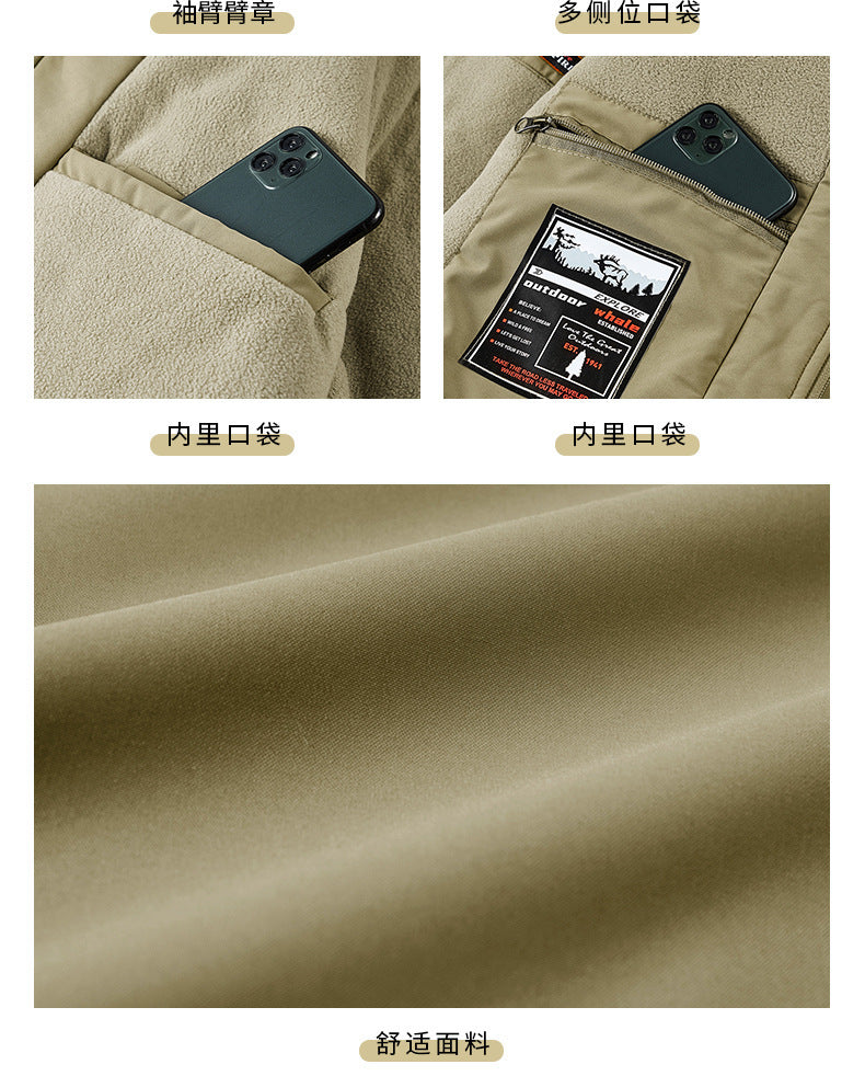 Cotton Jacket Fleece-Lined Thickeneded Windproof Waterproof Warm Autumn and Winter Cotton Jacket Large Size Workwear Outdoor Cotton Jacket for Men 8812