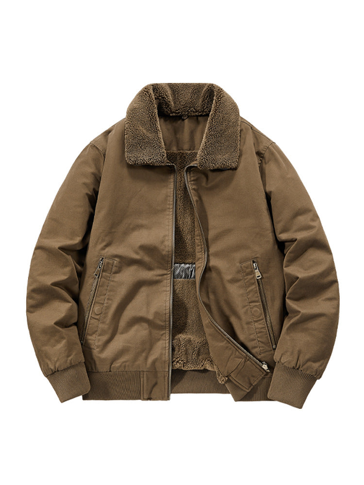Pure Cotton Autumn and Winter Workwear Lamb Velvet Jacket Middle-Aged and Elderly Men's Jacket Flight Suit Winter Thickeneded Velvet Cotton Jacket