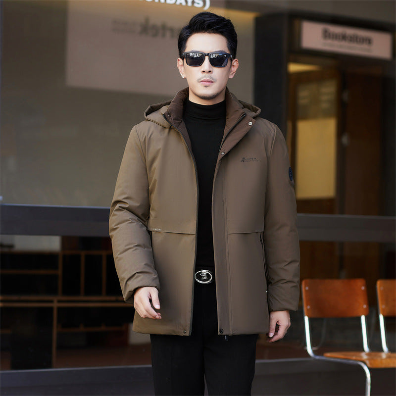 2024 winter new silk cotton-padded jacket casual men's business middle-aged cotton-padded hooded thick warm coat wholesale