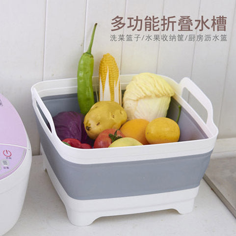 Cross-border Kitchen Sink Folding Square Vegetable Washing Basin Telescopic Draining Basket Portable Folding Basket Washing Fruit and Vegetable Storage Frame