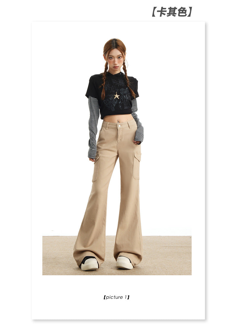 Eye-Catching Autumn and Winter Black Workwear Mid-Waist Elastic European and American Slightly Flared Wide-Leg Floor-Length Casual Jeans for Women