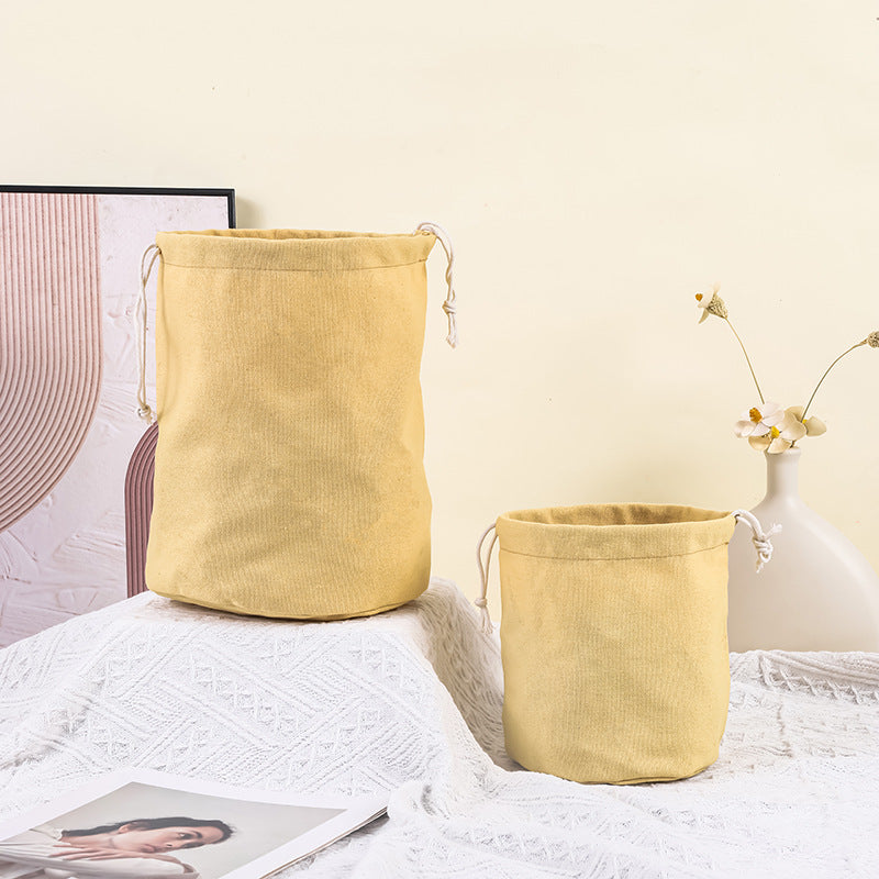 Canvas Round Bottom Drawstring Bag Storage Bag Bucket Bag Built-In Bag Vegetable Basket Liner Bag Sundry Bag Dust Bag
