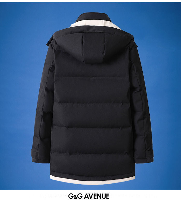 Cotton Men's Coat Mid-length Winter New Hooded Fashionable Thickened Warm Cotton Coat Winter Down Cotton Coat