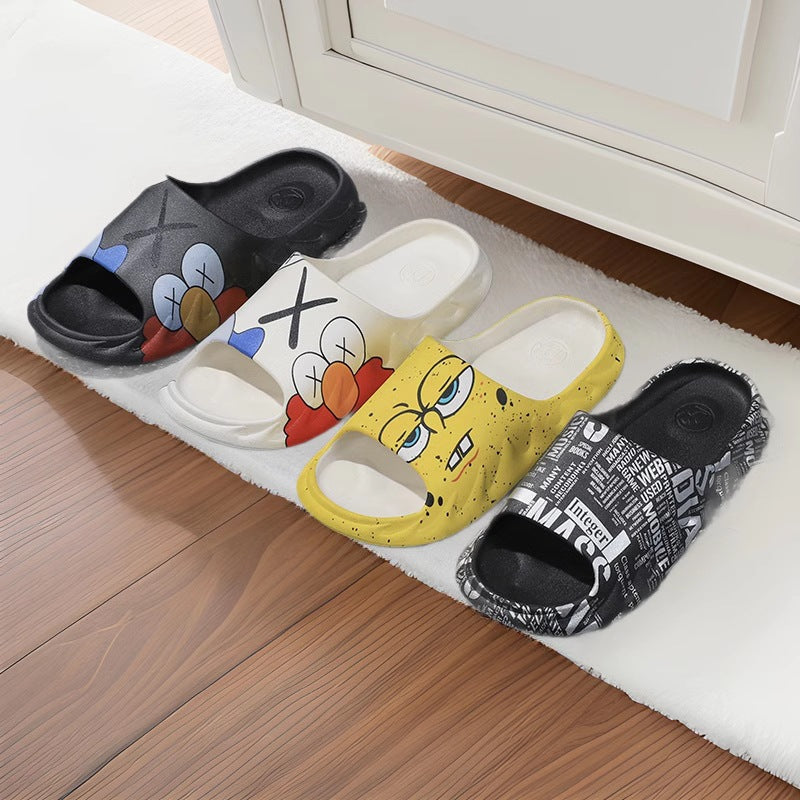 2025 New Style Slippers Men's Sporty Style Summer Odor-proof Non-slip Casual Flame Trendy Couple's Home Slippers