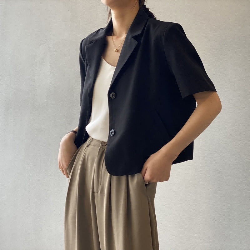 Fashion Short-Sleeve Blazer for Women 2025 Summer Thin Korean Version New Drapey Short Casual Blazer Top