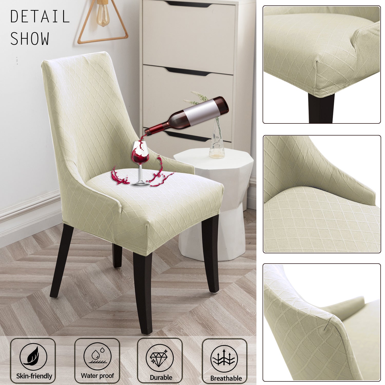 Cross-border hot sale rhombus jacquard waterproof small armchair cover solid color one-piece elastic chair cover dining chair cover wholesale