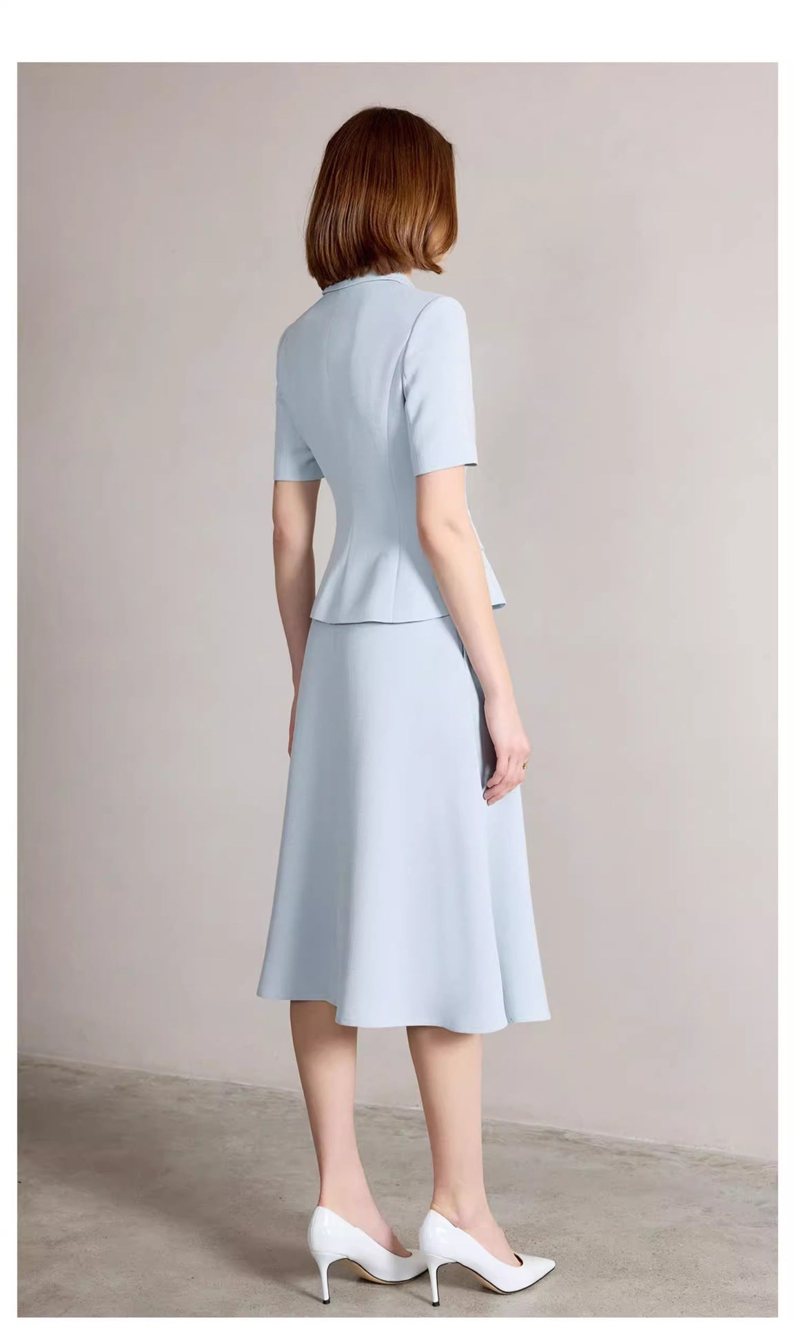 Summer New Short-Sleeved Light Blue Professional Women's Skirt Suit Double-Breasted Suit Collar Office Manager Commuting Formal Wear