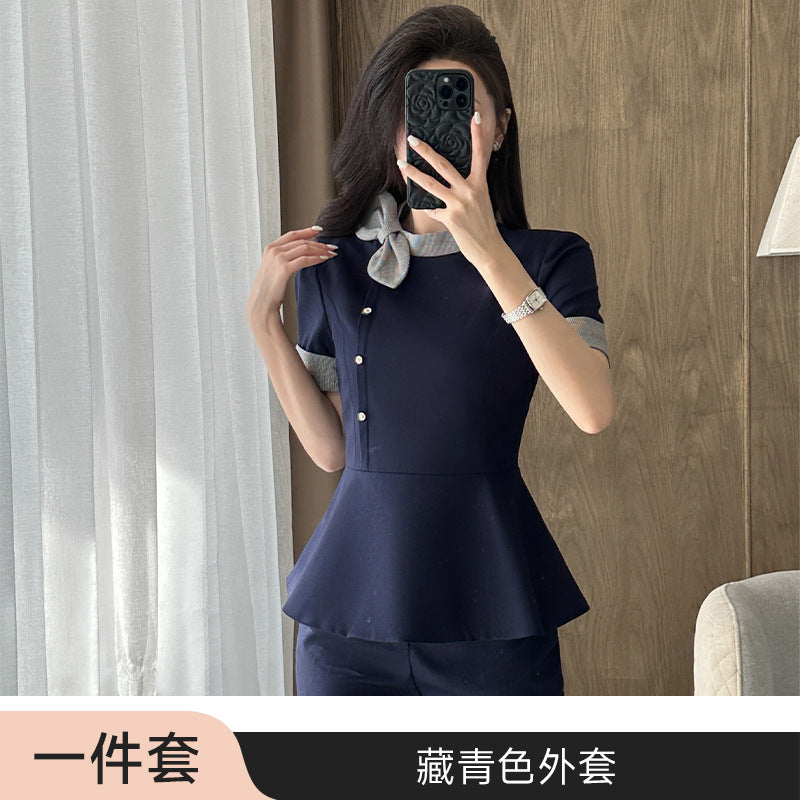 Stewardess Professional Wear Female Summer Fashion Ol Suit Beautician Workwear Sales Department Front Desk Customer Service Reception Workwear