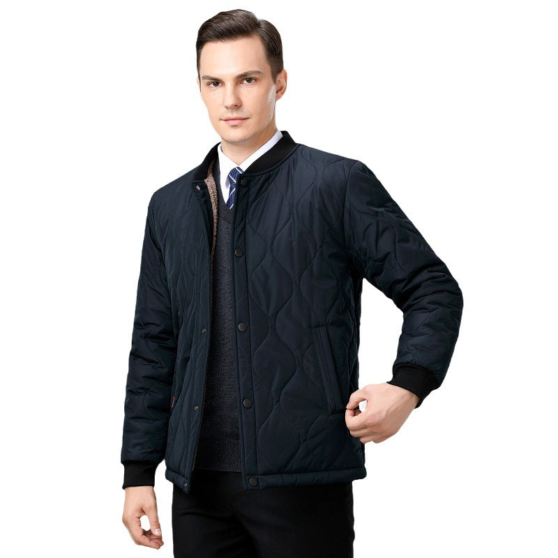 2024 Winter New Style Fleece-Lined Warm Cotton Jacket for Middle-Aged Men, Stand-Up Collar Short Style Cold-Proof Cotton Coat, Padded Large Size Dad's Jacket