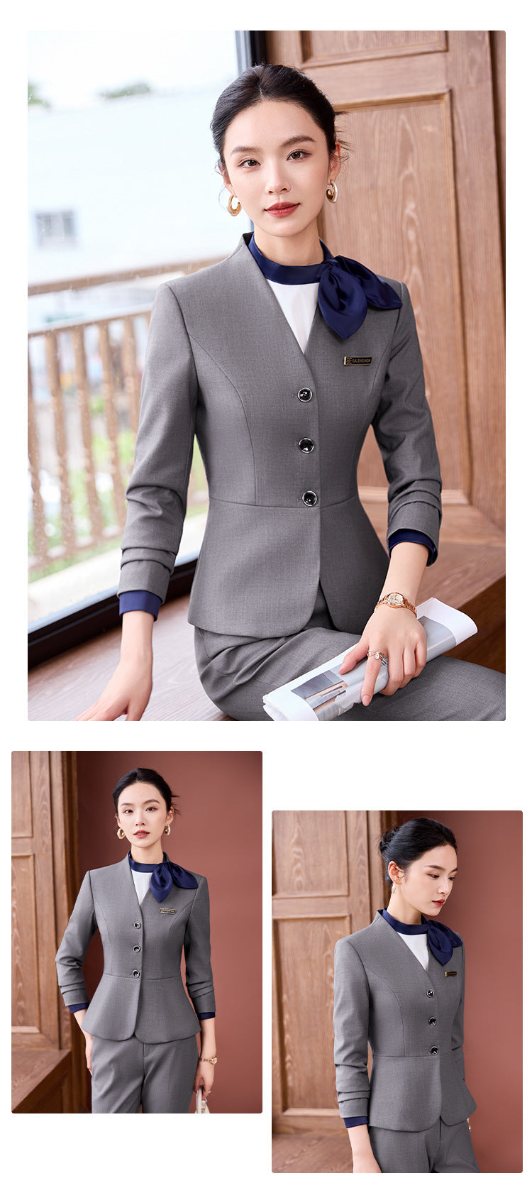 Gray Suit Suit for Women 2025 New Spring & Fall High-End Business Attire Formal Hotel Front Desk Manager Work Clothes