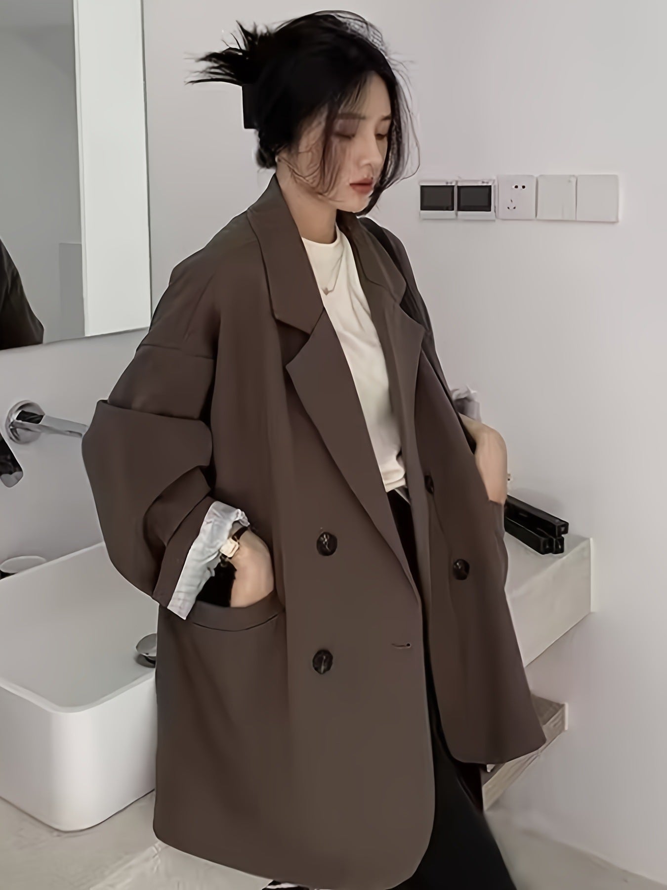 Lazy Style Suit Jacket for Women 2025 Spring and Autum New Street Celebrity Simple Loose Brown Small Suit