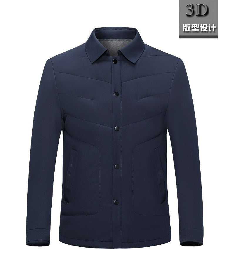 2025 Winter Mulberry Silk Men's Cotton Jacket with Turn-Down Collar, Quilted Middle-Aged Business Casual Cotton Coat for Dad