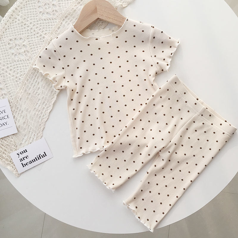 Children's Thin Short-Sleeved Air-Conditioned Clothing for Boys and Girls Summer Pajamas suit Can Wear Outfit Baby's Home Clothes Two-Piece Fashionable Set