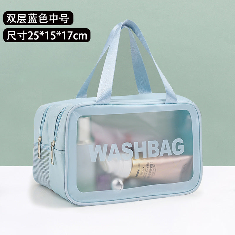 PU cosmetic bag large capacity dry and wet separate wash bag PVC transparent frosted bath bag travel portable storage bag
