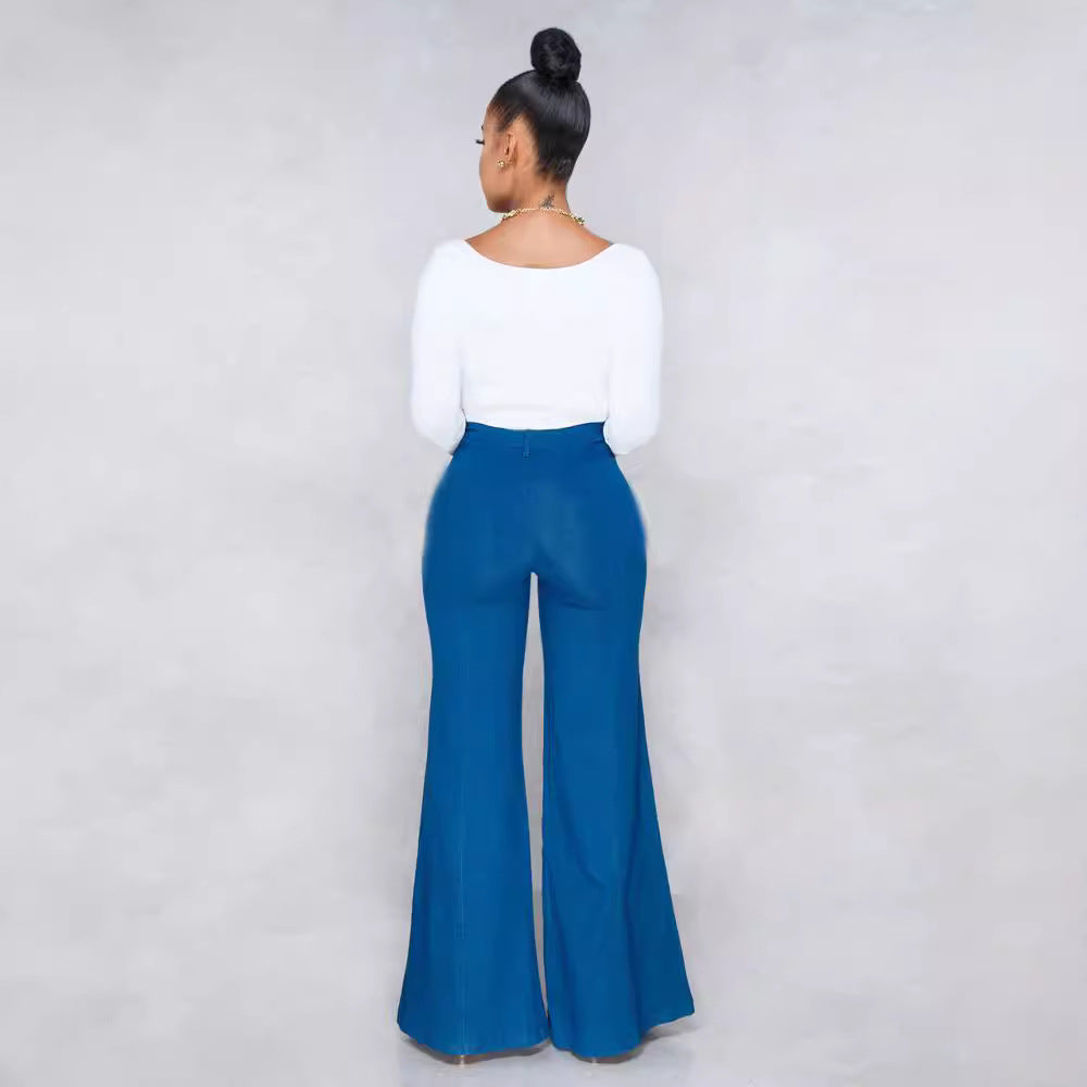 European and American Cross-Border Foreign Trade Amazon Standard Wish Spot Spring New Women's Flared Denim Trousers