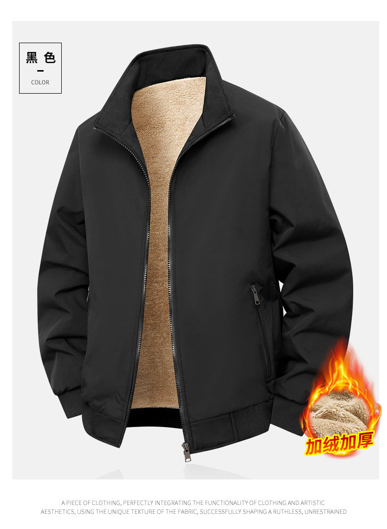 Thick Velvet Jacket 2025 Large Size Men's Outwear Autumn and Winter Middle-Aged and Elderly Stand-Up Collar Business Dad's Cotton Outwear