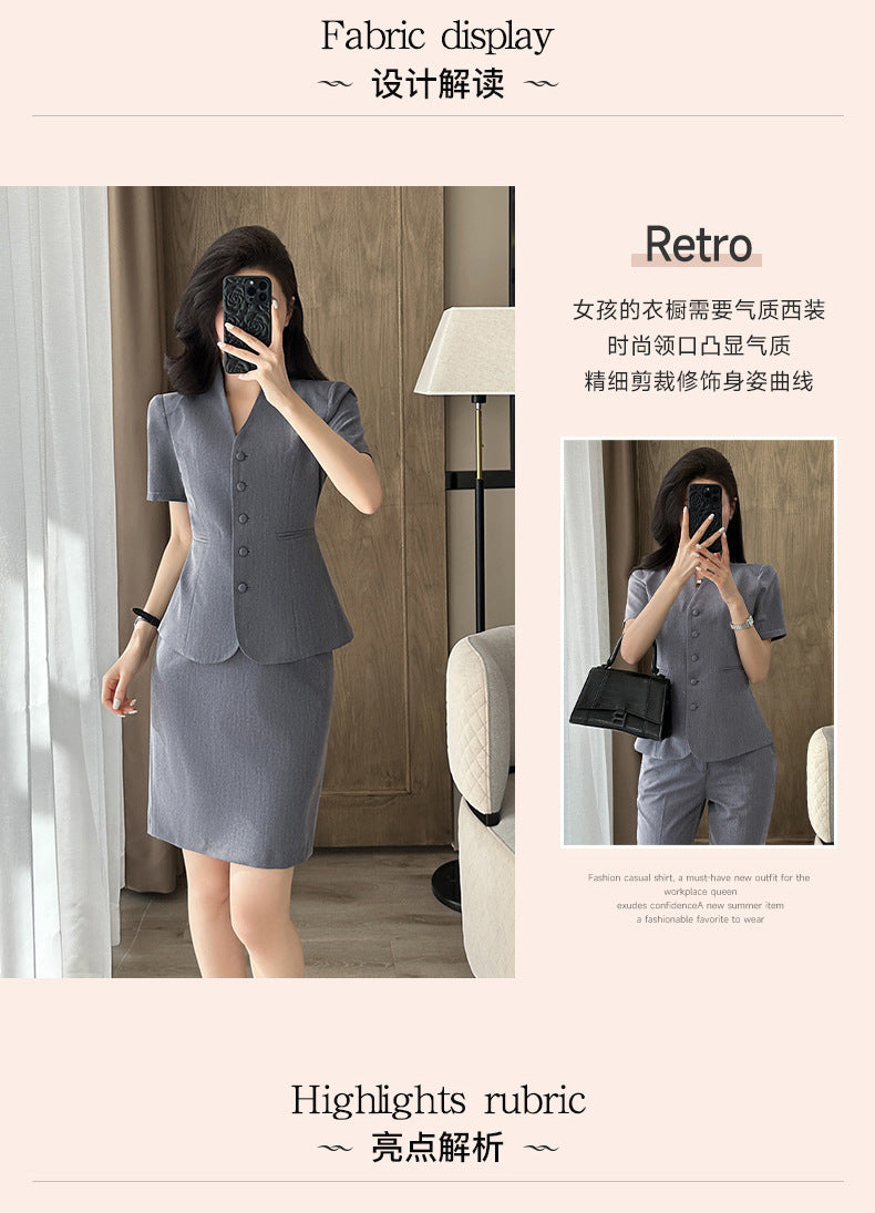 Short-Sleeved Suit Women's Summer Thin Business Attire Jewelry Store Gold Store Sales Workwear Hotel Front Desk Workwear
