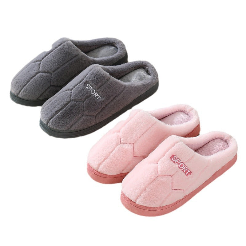 Embroidered letter cotton slippers thick bottom home women's indoor home winter thickened warm plush slippers wholesale