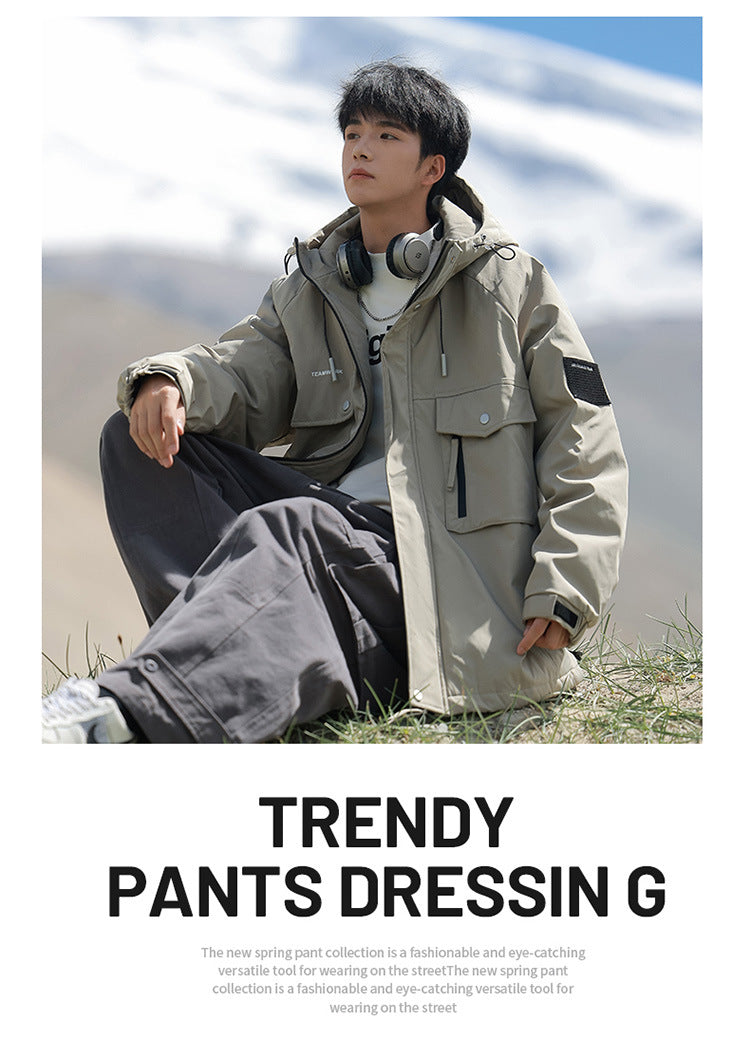 Woodpecker Assault down Cotton Jacket Men's Winter Thickeneded Warm Work Jacket Cotton Jacket New Hooded Winter Jacket