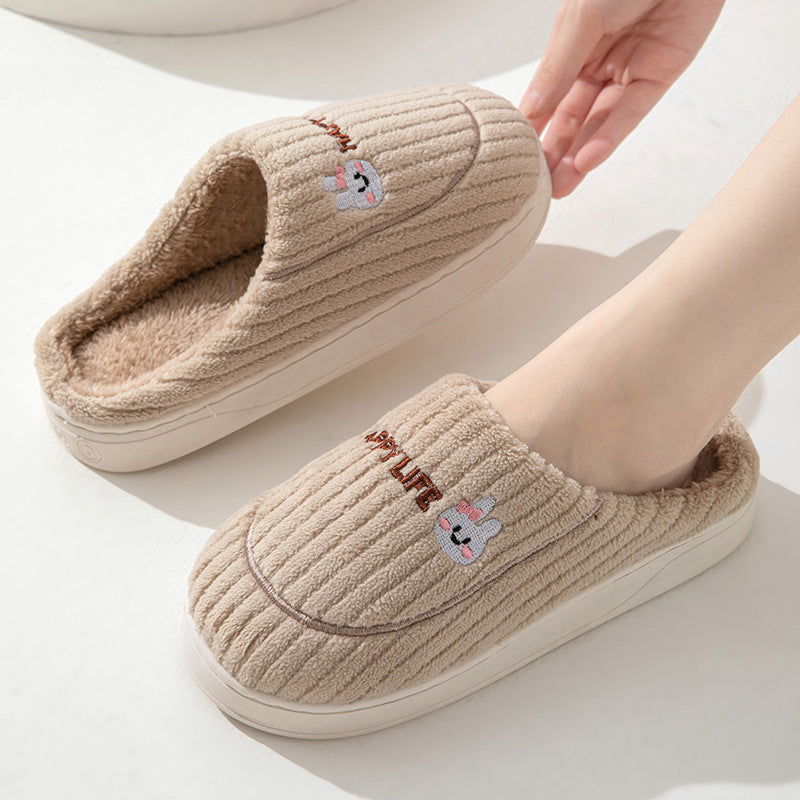 Winter Cotton Slippers Women's Thick Bottom Indoor Home Warm Comfortable fleece-lined Household Non-Slip Couple Mao Slippers for Men