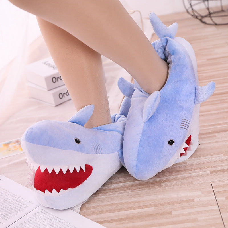 New Shark Stuffed Slippers Couple Indoor Home Cartoon Household Cotton Slippers Autumn and Winter Plus Velvet Thick-Soled Cotton Shoes