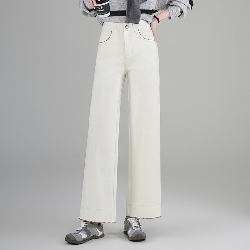 High-End Autumn and Winter New Wide-Leg Jeans for Women, Narrow Version, Loose, Slimming, High-Waisted, Drapey Casual Pants, Nine-Point Straight Pants