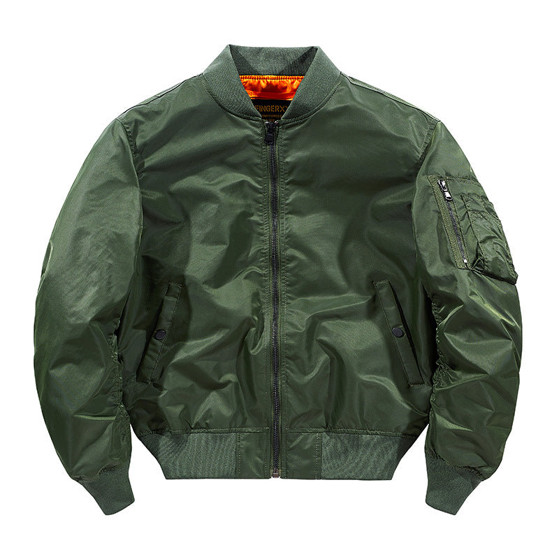 Popular Ma1 Pilot Jacket Men's Autumn and Winter Pure Color Thickeneded Jacket American Casual Cotton Jacket Same Style for Men and Women