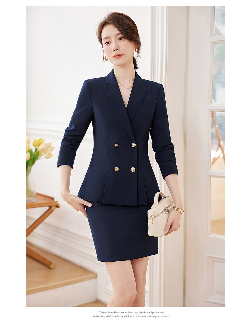 Cross-Border High-End Professional Women's Navy Blue Suit, New Spring and Autumn Style, Elegant Suit Set, Formal Attire for Hotel Sales Managers