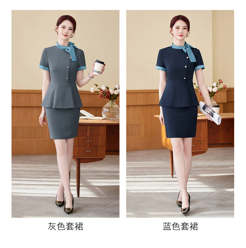 Short-Sleeved Stewardess Elegant Beauty Salon Oral Front Desk Work Clothes Professional Suit Female Hotel Reception Service Staff Uniform