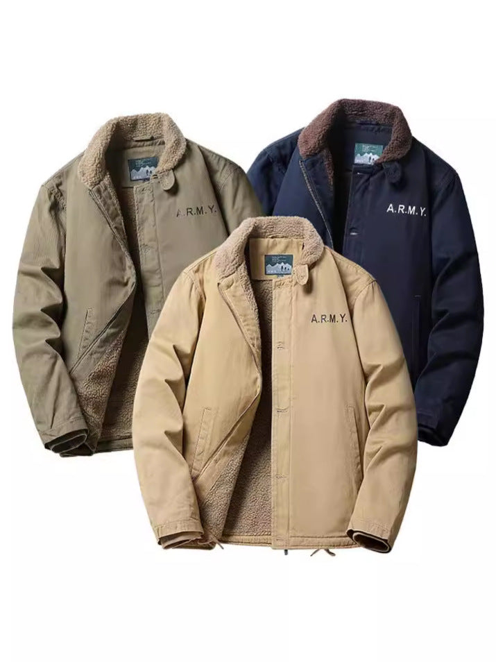 Cross-Border Winter N1 Deck Cotton Outwear, Middle-Aged Thickeneded Velvet Work Jacket, Retro Cashmere Jacket for Men
