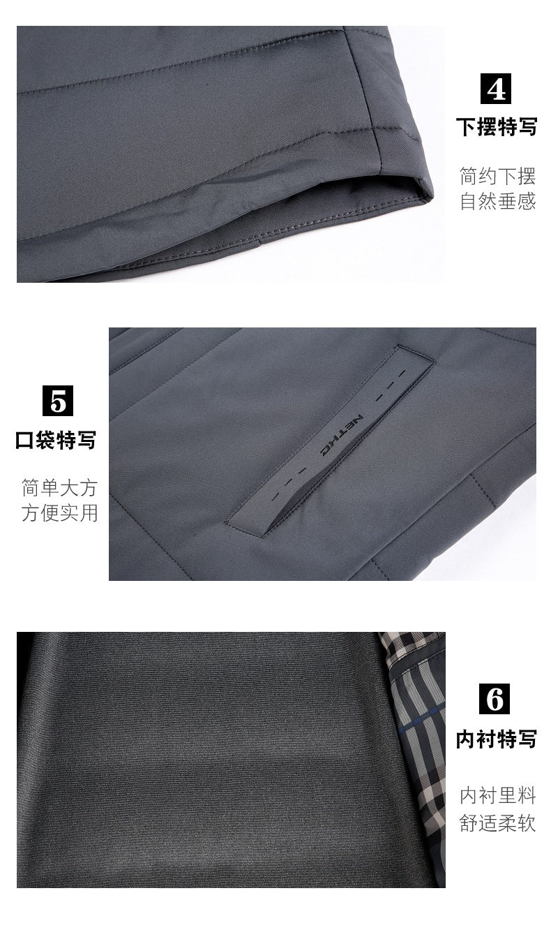 2025 Winter Mulberry Silk Men's Cotton Jacket with Turn-Down Collar, Quilted Middle-Aged Business Casual Cotton Coat for Dad