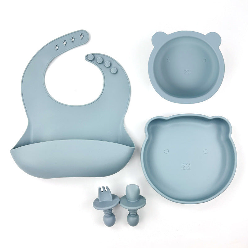 Baby Food Supplemented Tableware suit Food Grade Silicone Drop-resistant High Temperature Cute Cartoon Bear Tableware Four-piece Set