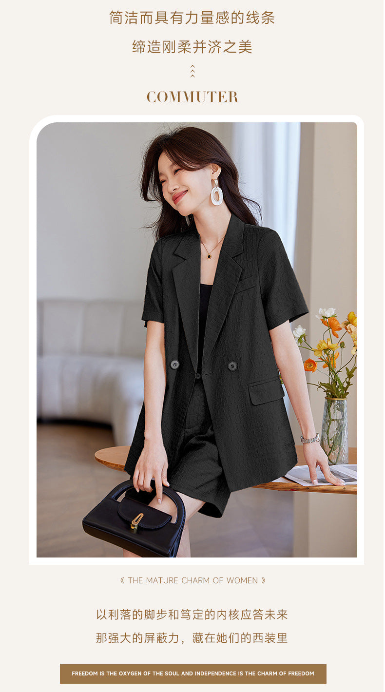 Black Short-Sleeved Suit Jacket for Women 2025 New Summer Thin Fashion Casual High-End Loose Shorts Suit