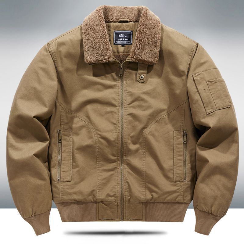 2024 Autumn/Winter New Cross-Border Men's Fleece-Lined Cotton Jacket with Stand Collar, Neck Protection, Cold-Proof, Washable Cotton Coat, Pure Cotton Outerwear