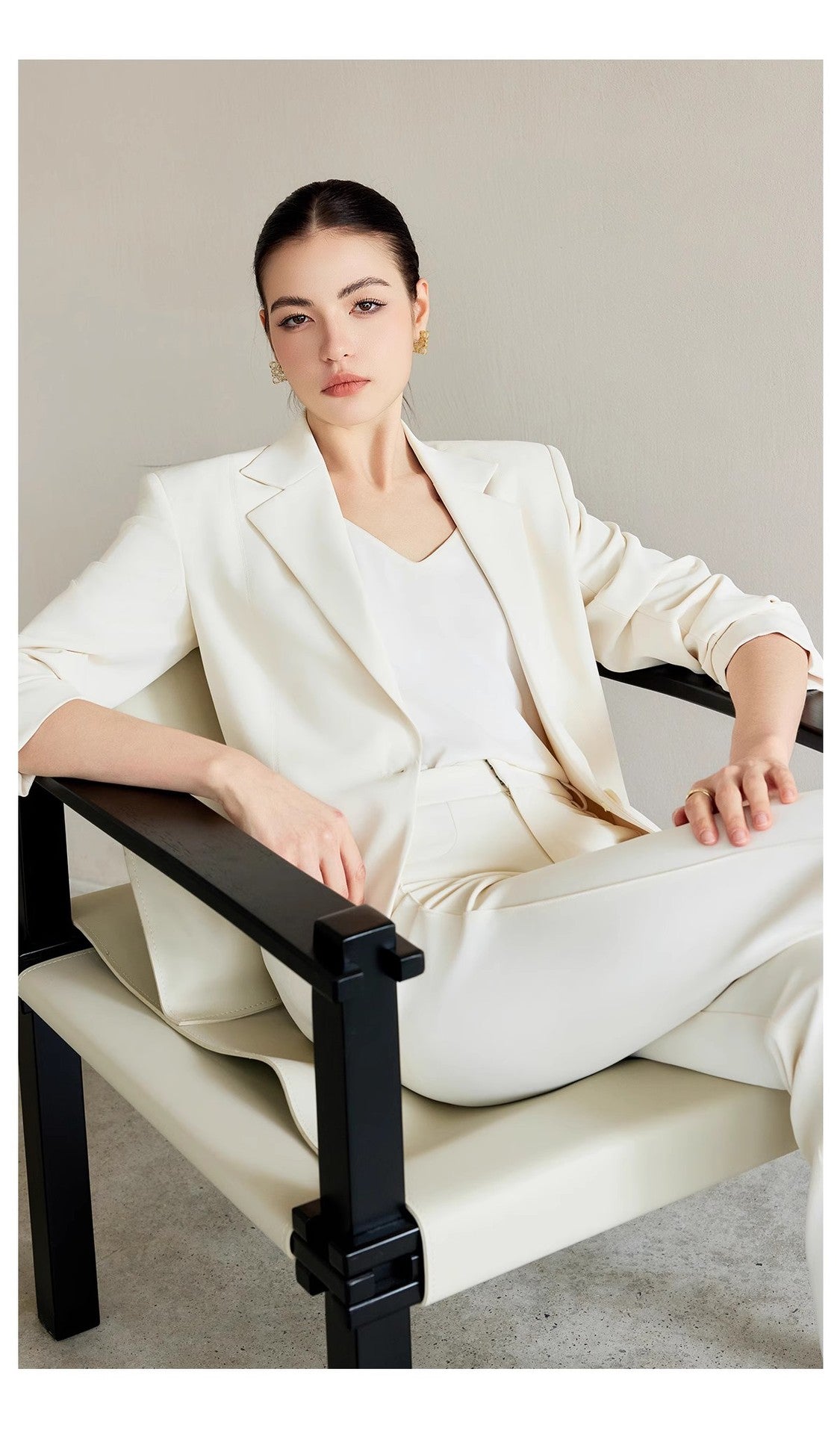 Spring and Autumn New High-End White-Collar Suit Suit White One-Button Suit Pants Female President Formal Work Clothes