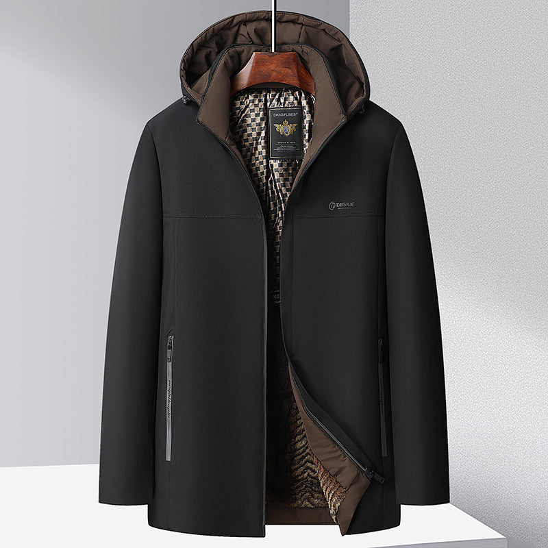 Middle-aged and elderly cotton-padded jacket 2024 winter middle-aged men's fleece-lined hooded jacket business leisure warm cotton-padded jacket