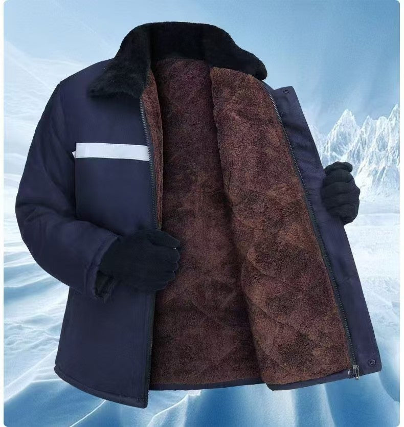 Winter Cotton-Padded Jacket for Men, Fleece-Lined and Thickened for Cold Protection, Thermal Insulation, Reflective Strips, Cotton Coat Set, Labor Protection, Cold Storage, Construction Site, Welding Cotton-Padded Jacket