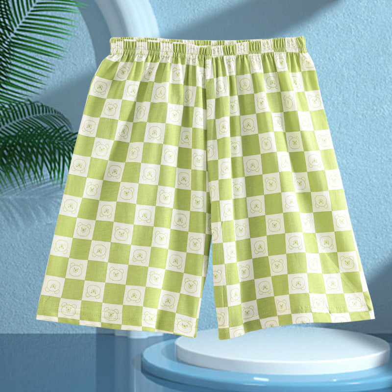 Children's Pajamas, Pure Cotton, Summer Short-Sleeved Shorts Set for Boys, Home Clothes for Girls, Air-Conditioned Clothes for Middle-Aged and Older Boys