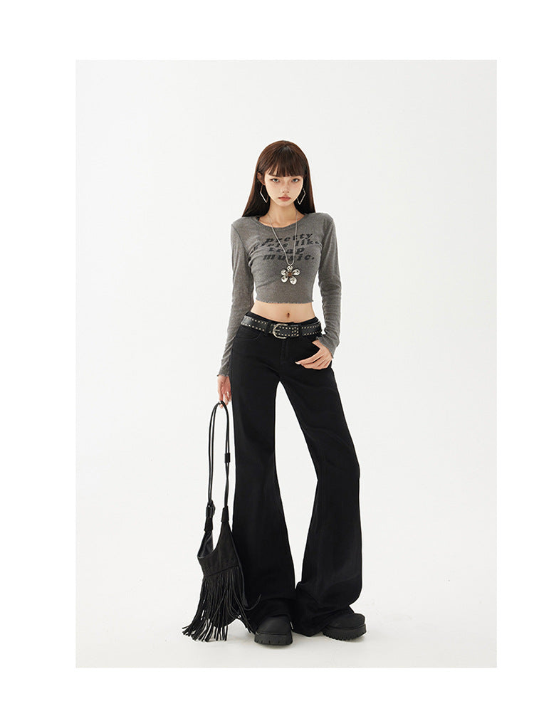 Yc&2-Color American Retro Low-Waist Sexy Flared Pants for Autumn and Winter Micro-Elastic Versatile Slimming Look Jeans for Women
