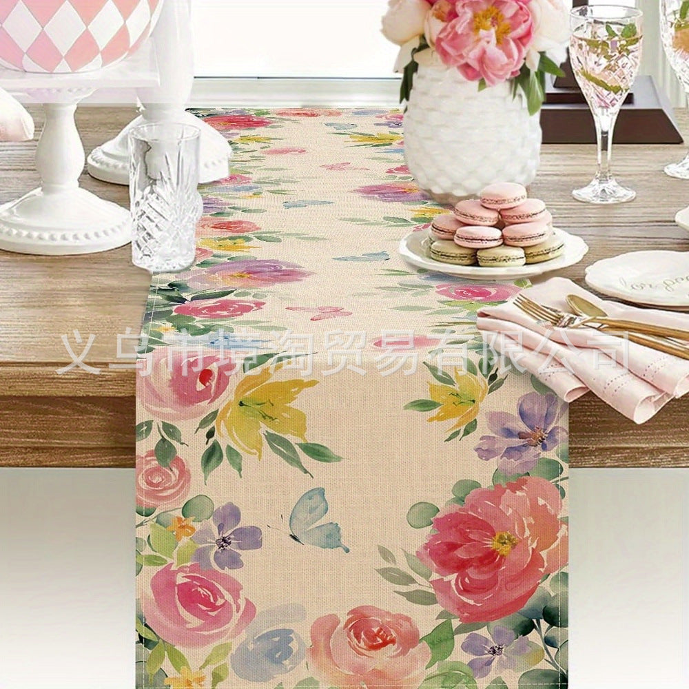 Linen Table Runner Pastoral Flower Lemon Summer Home Dining Table Outdoor Decoration Printed Tablecloth Table Runner