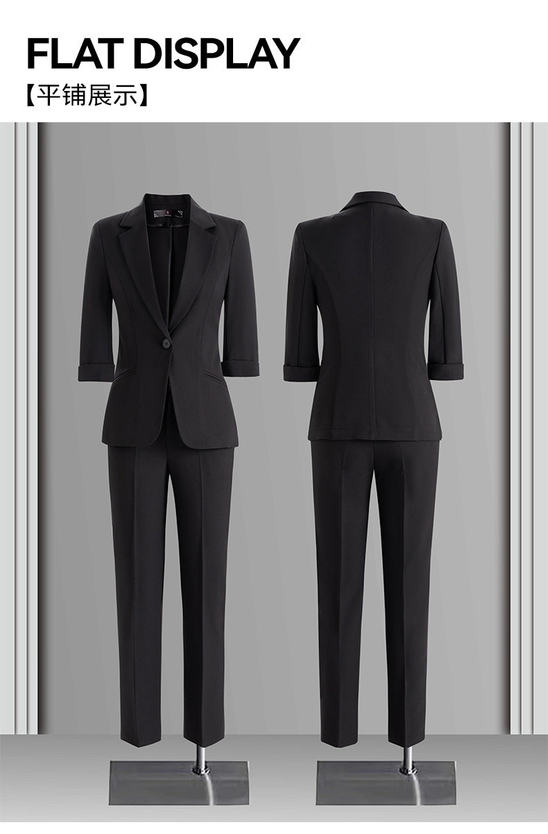 Cross-Border Three-Quarter Sleeve Blazer for Women, New Formal Wear for Interviews, Hotel Workwear, Professional Attire, Business Suit Set