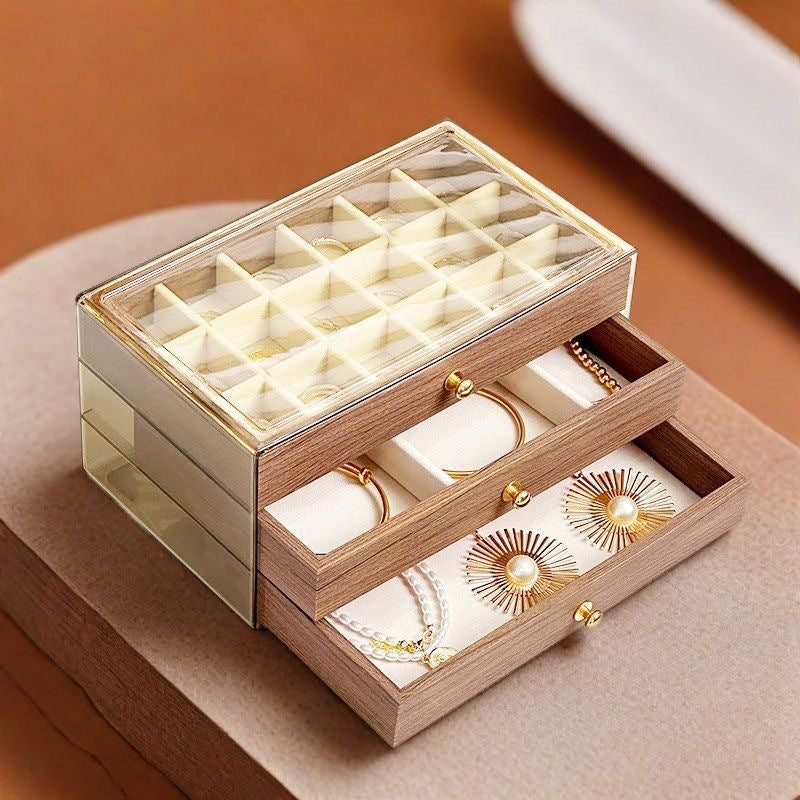 Jewelry Storage Box, High-End and Exquisite Walnut Grain Ring, Necklace, Earrings, Earrings, Multi-Layer Large-Capacity Hand Jewelry Box