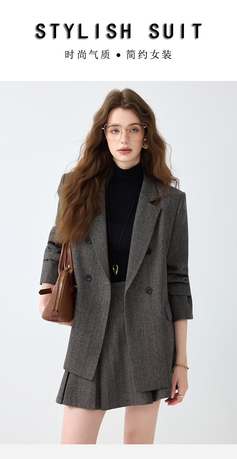 Cross-Border Gray Blazer for Women, New Spring and Autumn Style, High-End, Elegant, Casual, College Style, Korean Version, Loose-Fitting Suit Set