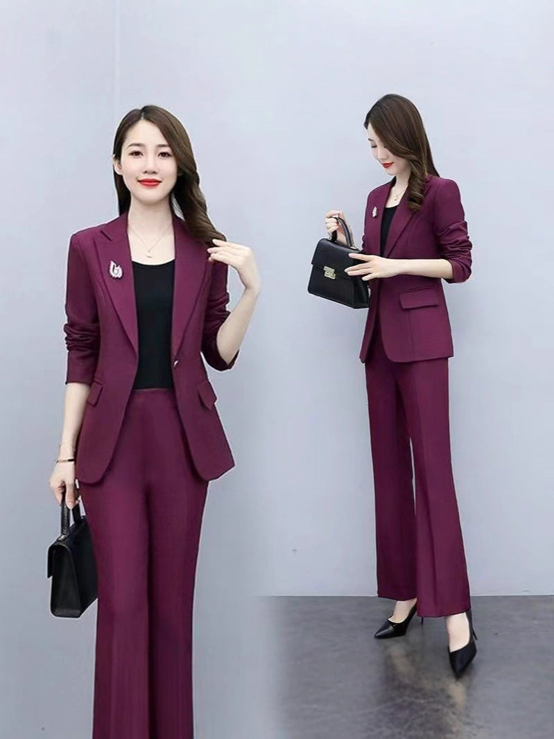 This Year's Hot Spring Style New Slim Fit Professional Fashion Bootcut Pants Women's Two-Piece Suit