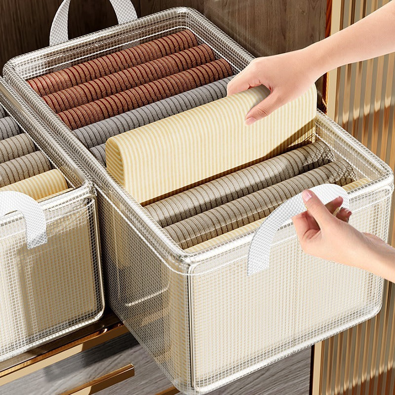 New Installation-Free Steel Frame Transparent Storage Basket Without Lid Folding Clothing and Pants Storage Basket Socks and Sundries Storage Box