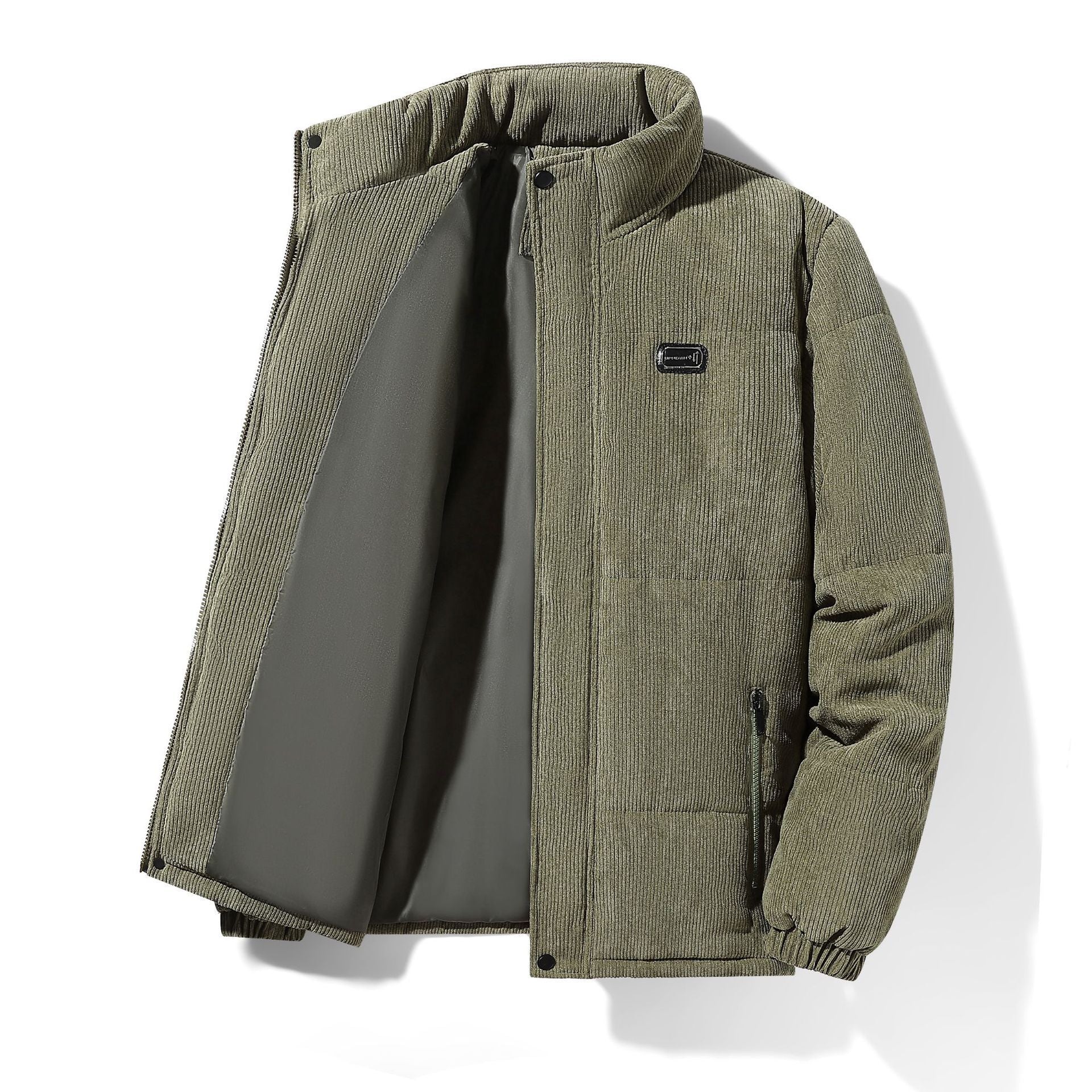 Thickened corduroy cotton-padded jacket for autumn and winter men's warm neck protection stand collar cotton-padded jacket European and American plus size fashionable cotton-padded jacket