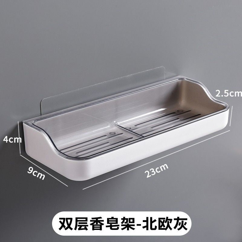 Wall-mounted Soap Box Bathroom Non-perforated Suction-cup Soap Box Bathroom Creative Double-layer Draining Rack Storage Rack