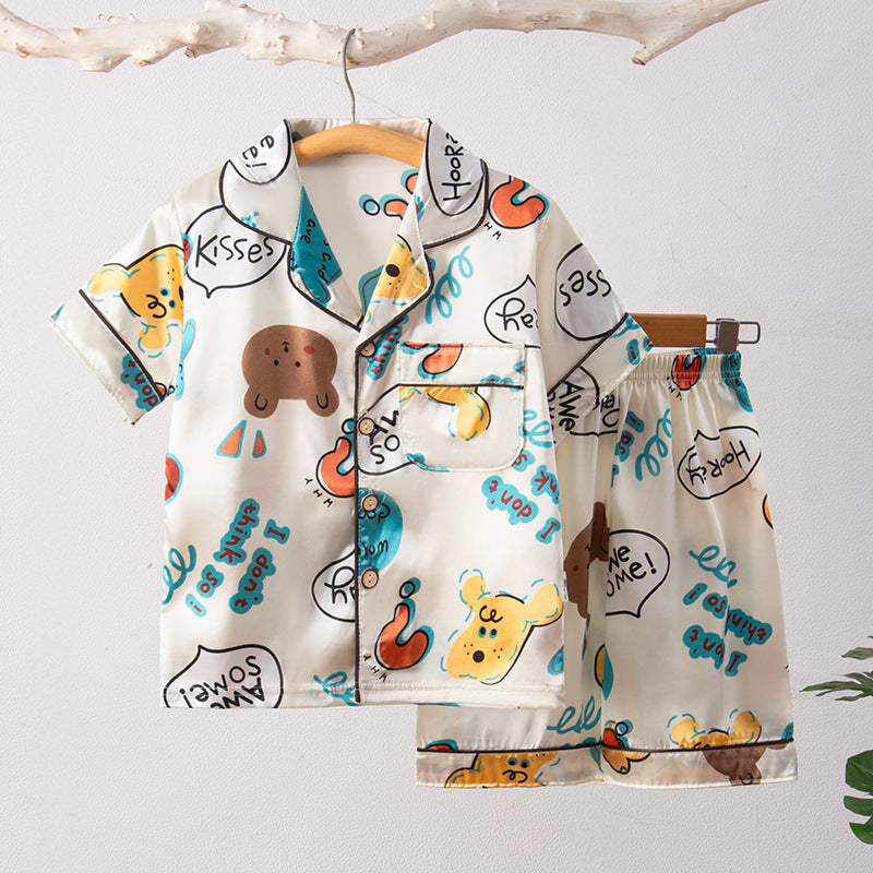 Children's Home Suit Summer Thin Boys and Girls Short-sleeved Cropped Pants Air-conditioning Suit 3-8 Children's Pajamas